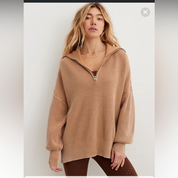 Real Good Aerie Beyond Quarter Zip Sweater Color Toasty Size XL - Picture 1 of 5